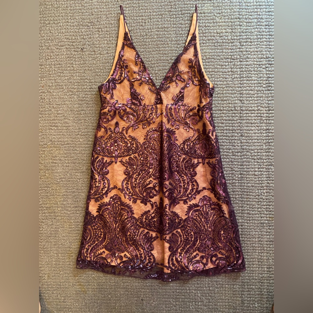 Free People Sequin Embellished Dress in Purple and Tan